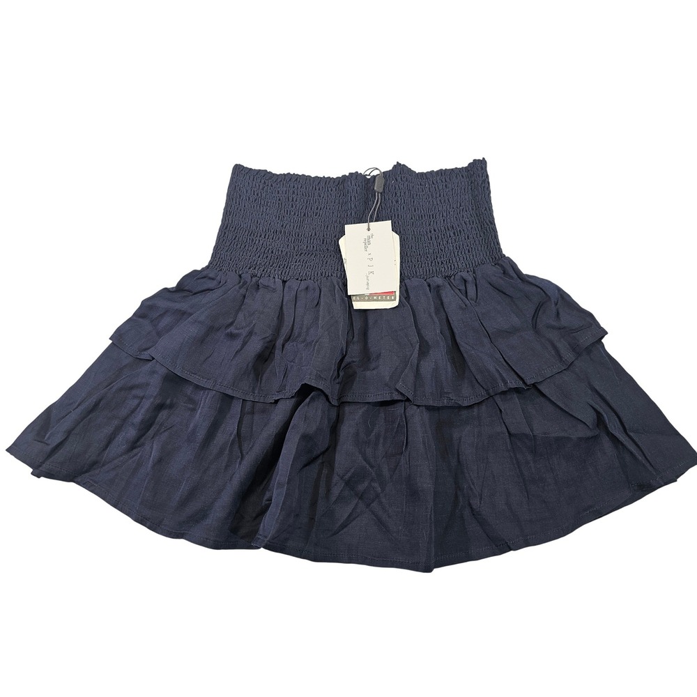 The Man Repeller x PJK Women's M Paris Smocked Bunny Top Navy Blue Boho Festival